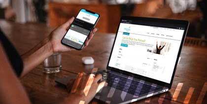 Online banking shown on mobile and desktop